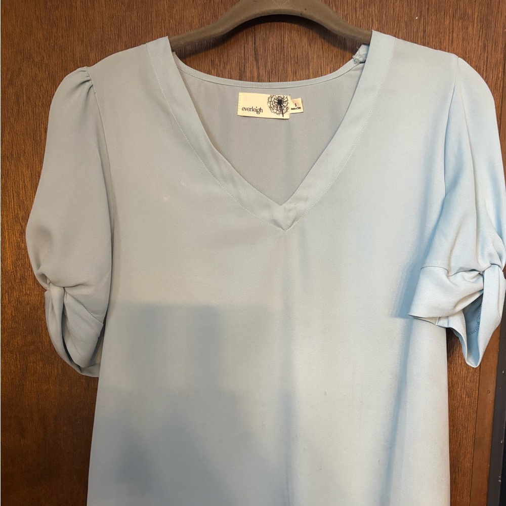 Women's Light Blue Top with Knotted Sleeve Detail